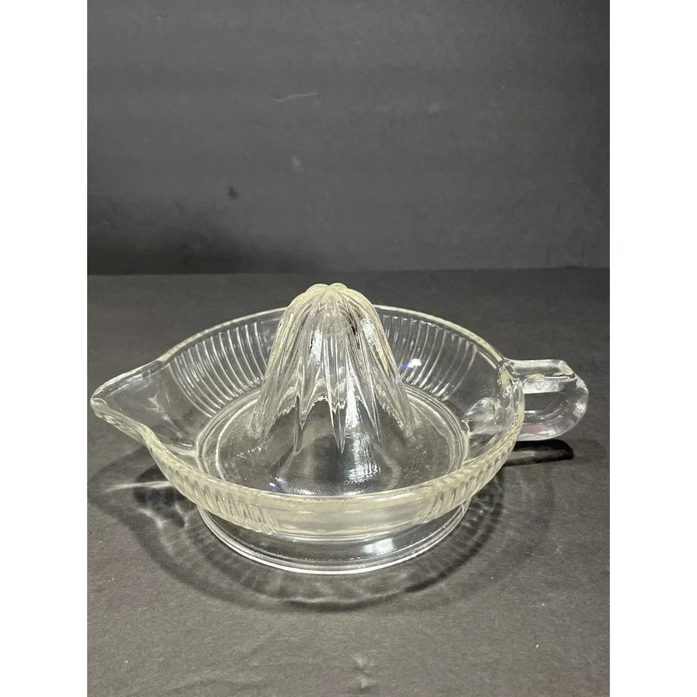 Vintage Clear Glass Citrus Juicer Reamer with Handle and Spout Ribbed Design